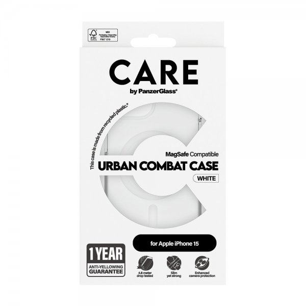 CARE by PanzerGlass iPhone 15 -suojakuori Urban Combat MagSafe, valkoinen