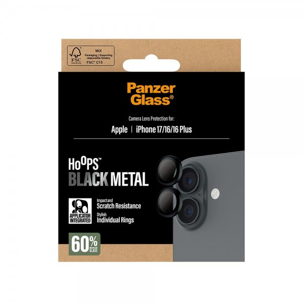 PanzerGlass iPhone 16/16 Plus/iPhone 17 Kameransuoja Hoops Musta