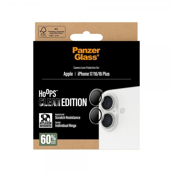 PanzerGlass iPhone 16/16 Plus/iPhone 17 kameransuoja Hoops läpinäkyvä