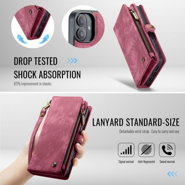 CaseMe iPhone 16 -suojakotelo, 008 Series, irrotettava kuori, punainen