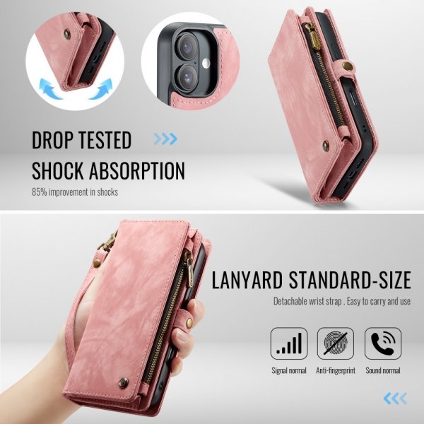 CaseMe iPhone 16 -kotelo 008-sarjan irrotettava suojakuori, pinkki