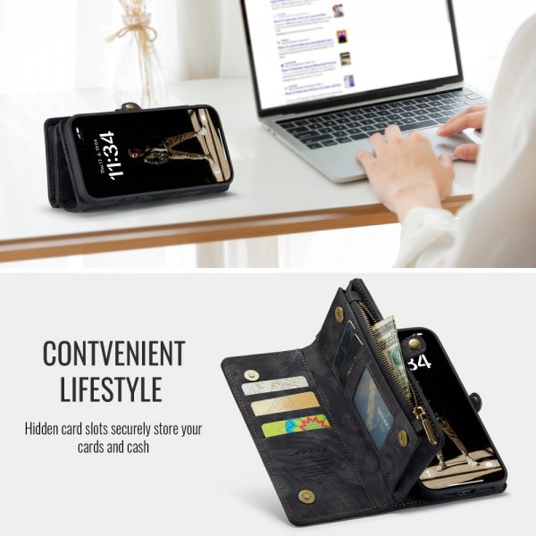 CaseMe iPhone 16 -suojakotelo 008-sarja irrotettava kuori, musta