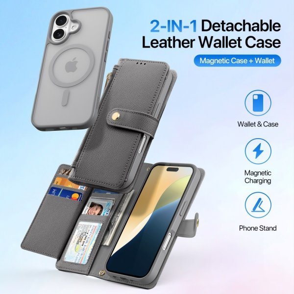 Dux Ducis iPhone 16 -kotelo 2-in-1 Lawa Series MagSafe harmaa