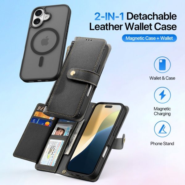 Dux Ducis iPhone 16 Kotelo 2-in-1 Lawa Series MagSafe Musta