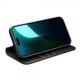 Qialino iPhone 16 Kotelo Aitoa Nahkaa Musta