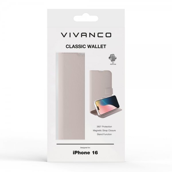 Vivanco iPhone 16 -suojakotelo Classic Wallet Greige