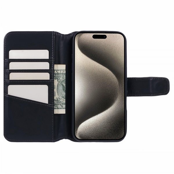 Nordic Covers iPhone 16 Essential Leather -kotelo Raven Black