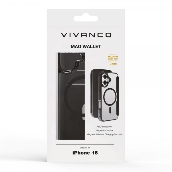 Vivanco iPhone 16 -kotelo Mag Wallet Musta