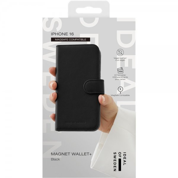 Ideal of Sweden iPhone 16 -suojakotelo, Magnet Wallet+, MagSafe, musta