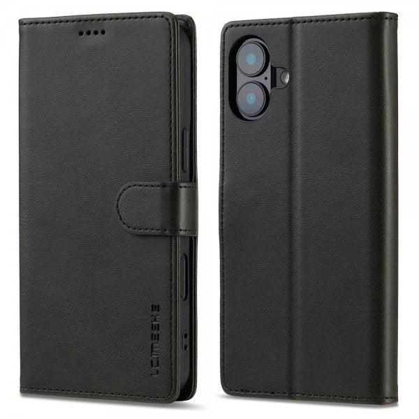 Lc.Imeeke iPhone 16 -kotelo, jossa korttipaikka ja jalustatoiminto, musta