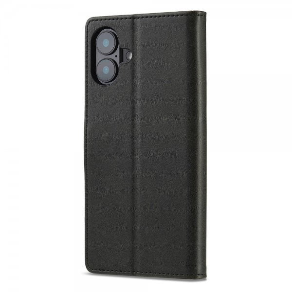 Lc.Imeeke iPhone 16 -kotelo, jossa korttipaikka ja jalustatoiminto, musta