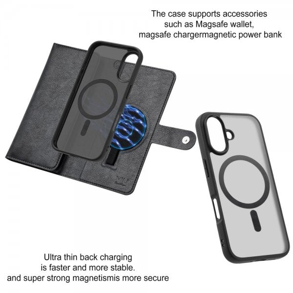 VILI iPhone 16 -kotelo irrotettavalla kuorella GV Series MagSafe Musta