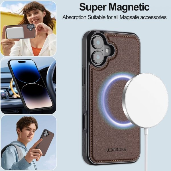 Lc.Imeeke iPhone 16 -kotelo irrotettavalla kuorella L2 Series MagSafe Ruskea