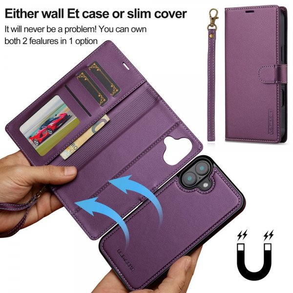 Lc.Imeeke iPhone 16 -kotelo irrotettavalla kuorella, L2 Series, MagSafe, violetti