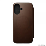 Nomad iPhone 16 Modern Leather Folio -kotelo, ruskea