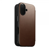 Nomad iPhone 16 Modern Leather Folio -kotelo, ruskea