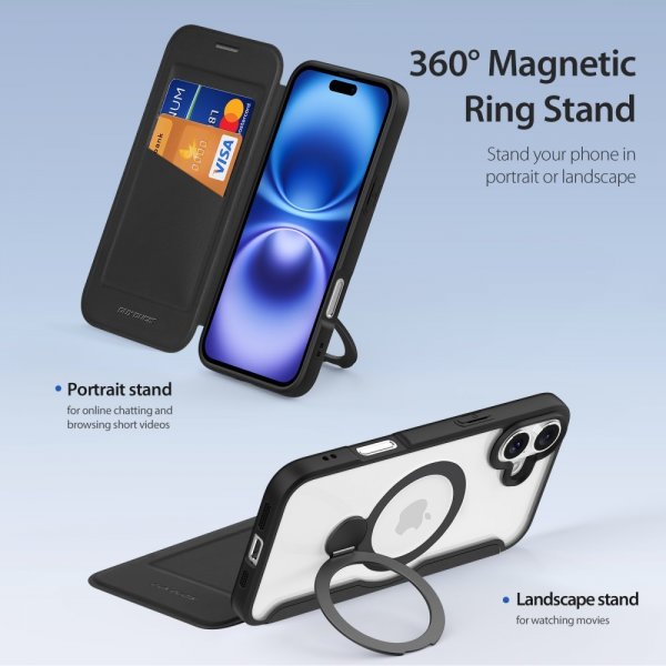 Dux Ducis iPhone 16 -suojakotelo Skin X Pro Series Kickstand MagSafe musta