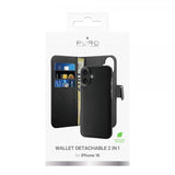 Puro iPhone 16 Suojakotelo Lompakko Irrotettava 2-in-1 Musta
