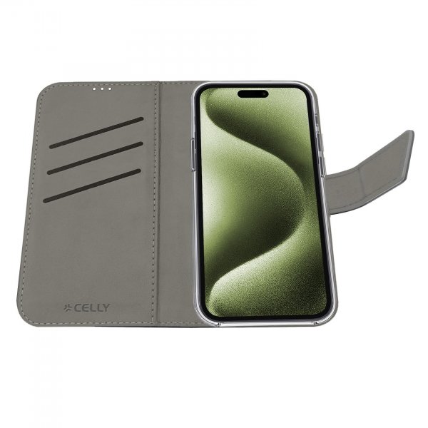 Celly iPhone 16 Suojakotelo Wally Wallet Case Musta