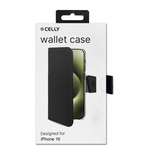 Celly iPhone 16 Suojakotelo Wally Wallet Case Musta