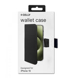 Celly iPhone 16 Suojakotelo Wally Wallet Case Musta