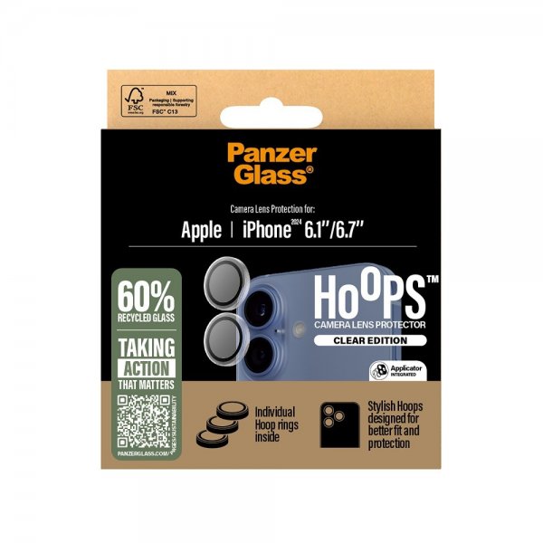 PanzerGlass iPhone 16/iPhone 16 Plus -kameransuoja Hoops, läpinäkyvä