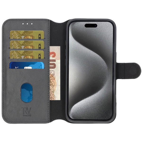 Rvelon iPhone 16 -suojakuori magneettisesti irrotettavalla kannella, musta
