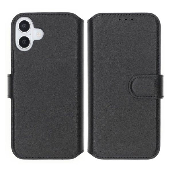 Rvelon iPhone 16 Plus Kotelo Aito Nahka Musta