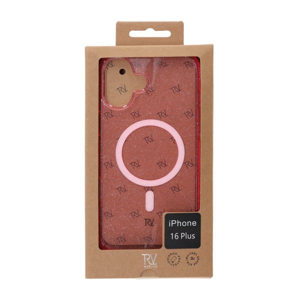 Rvelon iPhone 16 Plus -kuori, glitter, MagSafe, pinkki