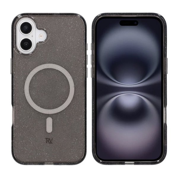 Rvelon iPhone 16 Plus Kuori Glitter MagSafe Musta