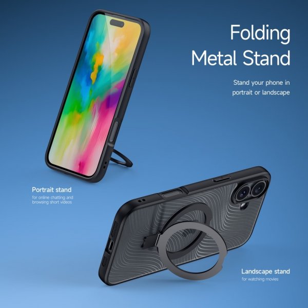 Dux Ducis iPhone 16 Plus -kuori, Aimo Series MagSafe Kickstand, musta