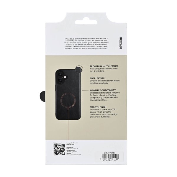 Buffalo iPhone 16 Plus -kotelo, aitoa nahkaa, MagSeries, musta