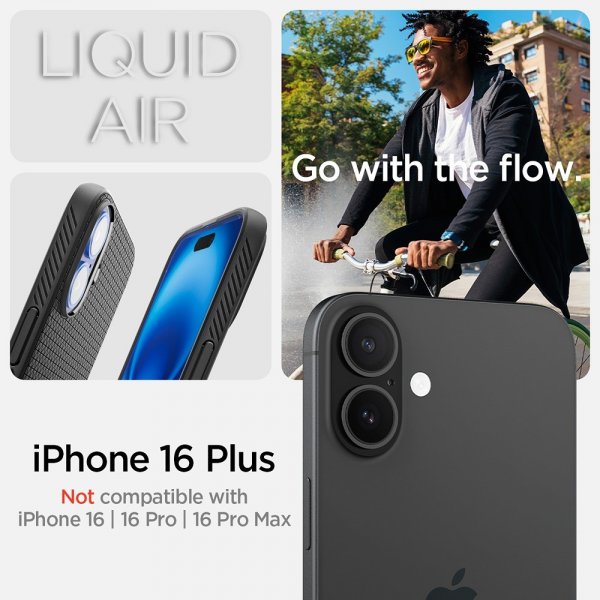 Spigen iPhone 16 Plus Kuori Liquid Air Mattamusta