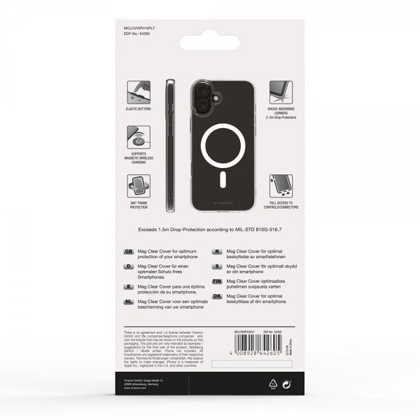 Vivanco iPhone 16 Plus -suojakuori Mag Clear Transparent