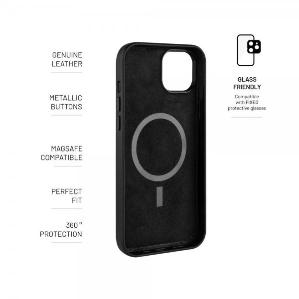 Fixed iPhone 16 Plus MagLeather -suojakuori, musta