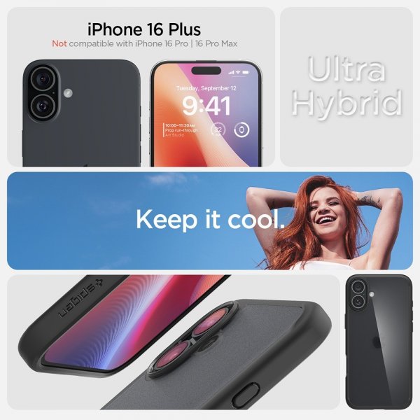 Spigen iPhone 16 Plus -suojakuori Ultra Hybrid Frost Black