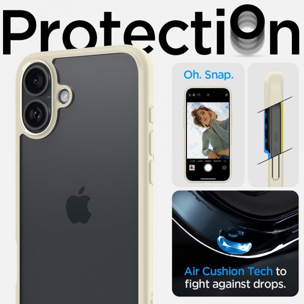 Spigen iPhone 16 Plus -suojakuori Ultra Hybrid Mute Beige