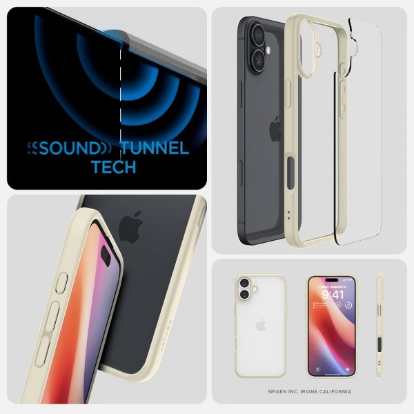 Spigen iPhone 16 Plus -suojakuori Ultra Hybrid Mute Beige