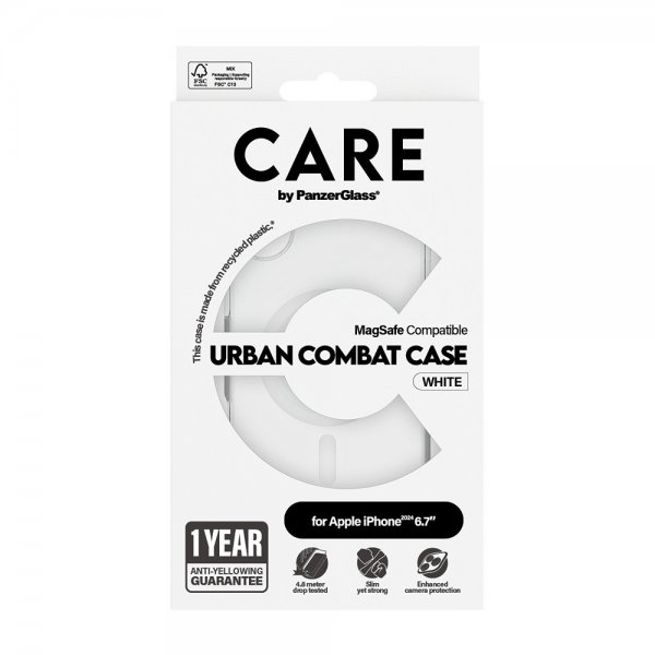 CARE by PanzerGlass iPhone 16 Plus Urban Combat MagSafe -suojakuori, valkoinen