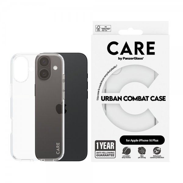 CARE by PanzerGlass iPhone 16 Plus Kuori Urban Combat Läpinäkyvä
