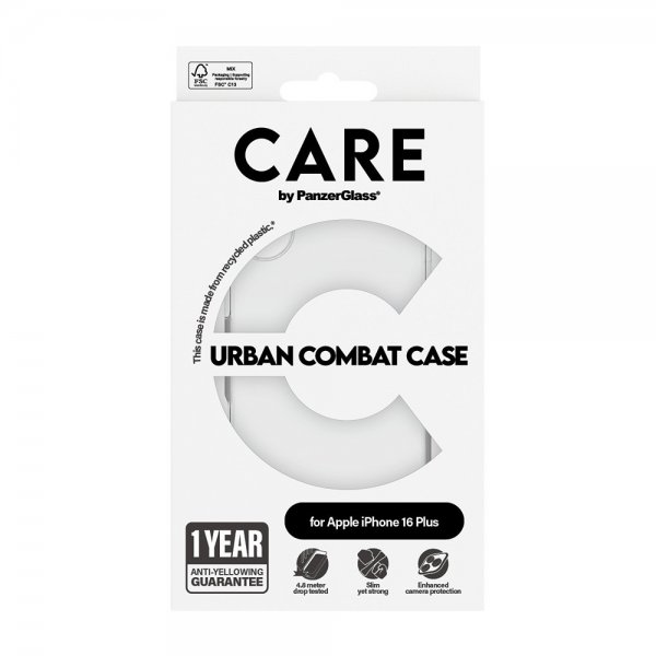 CARE by PanzerGlass iPhone 16 Plus Kuori Urban Combat Läpinäkyvä