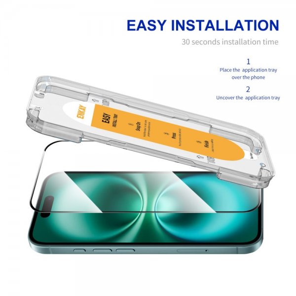 Enkay iPhone 16 Plus -näytönsuoja asennuskehyksellä Easy Install