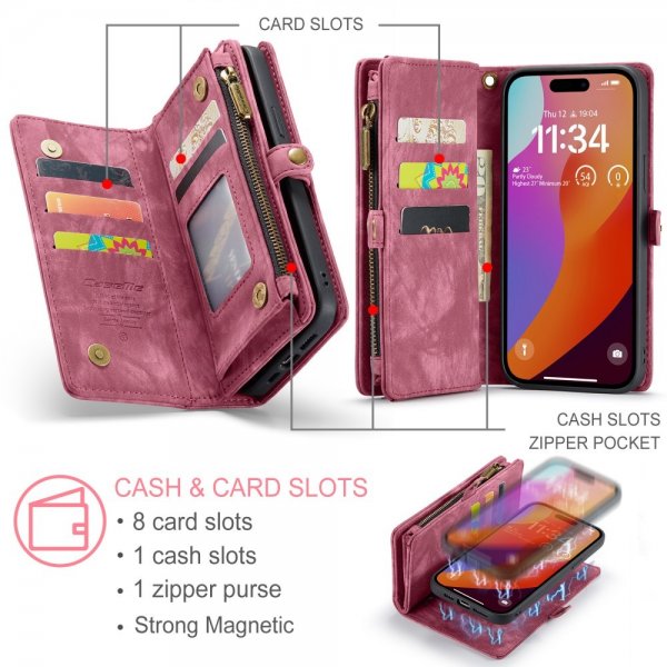 CaseMe iPhone 16 Pro -kotelo, 008-sarja, irrotettava kuori, punainen