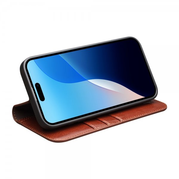 Qialino iPhone 16 Pro Kotelo Aitoa Nahkaa Ruskea