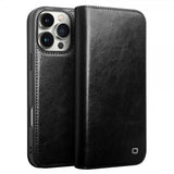 Qialino iPhone 16 Pro -kotelo, aitoa nahkaa, musta