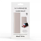 Vivanco iPhone 16 Pro -suojakuori Classic Wallet Greige