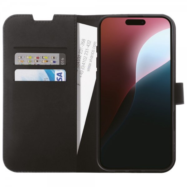 Vivanco iPhone 16 Pro Classic Wallet -suojakotelo, musta