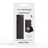 Vivanco iPhone 16 Pro Classic Wallet -suojakotelo, musta