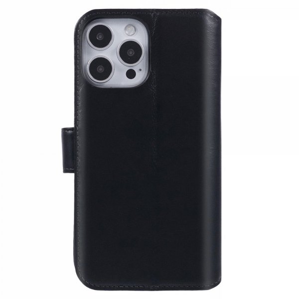 Nordic Covers iPhone 16 Pro Essential Leather -kotelo, Raven Black
