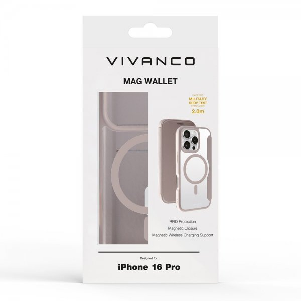 Vivanco iPhone 16 Pro -kotelo Mag Wallet Greige